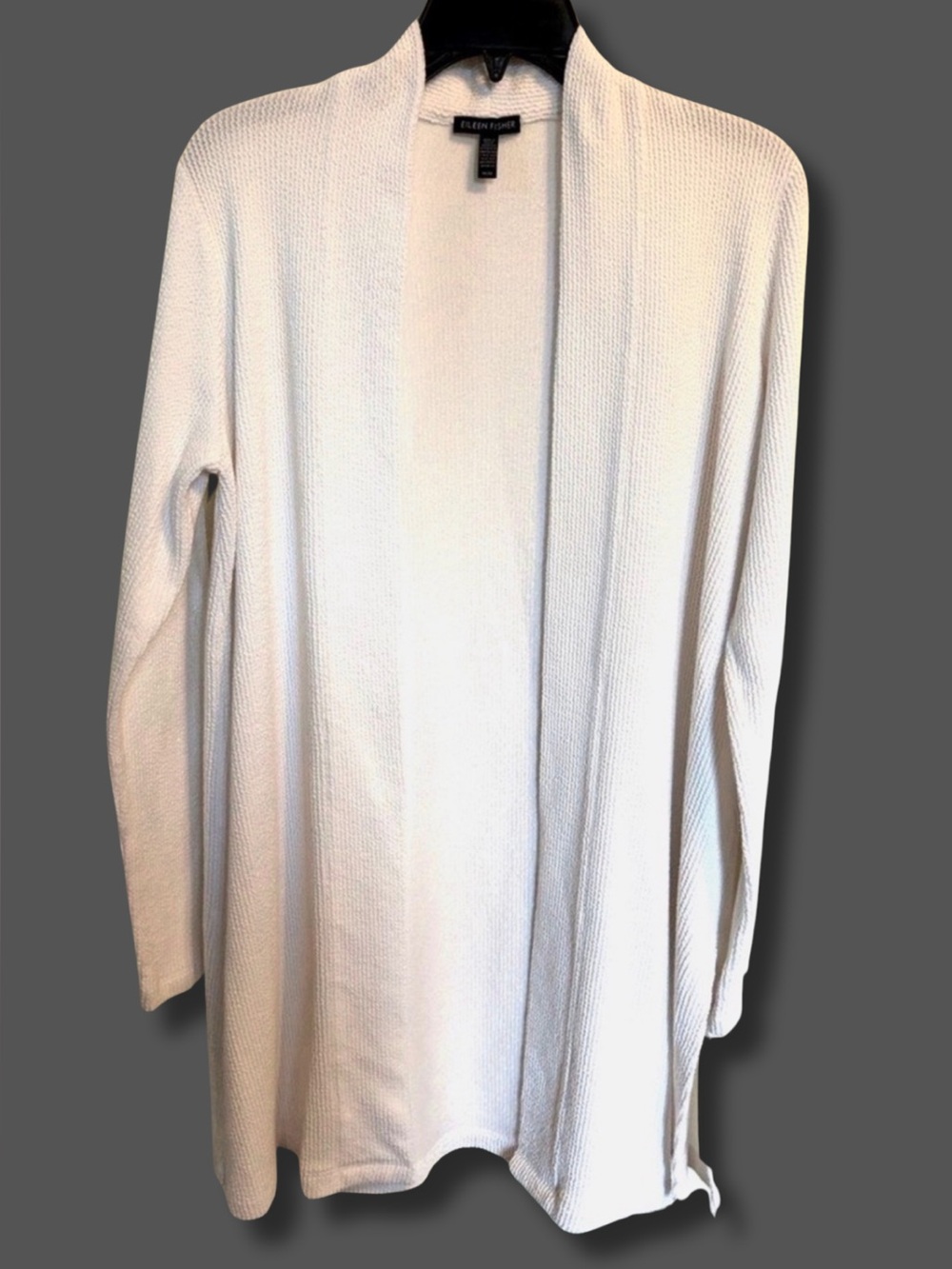 Eileen Fisher Organic Cotton Cardigan M White Textured Open Front Long Sweater
